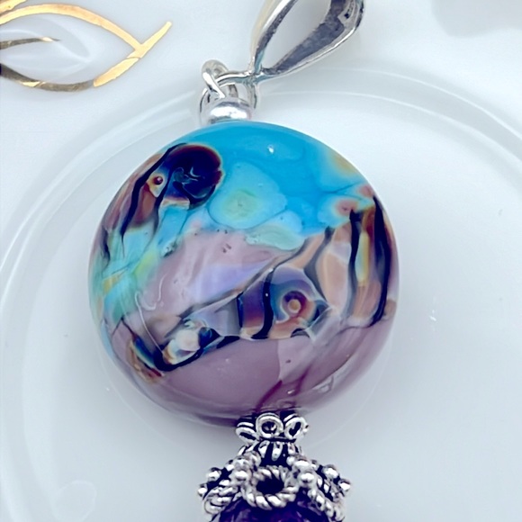 🆕 SET PENDANT AND EARRINGS STERLING SILVER LAMPWORK GLASS - Picture 4 of 5